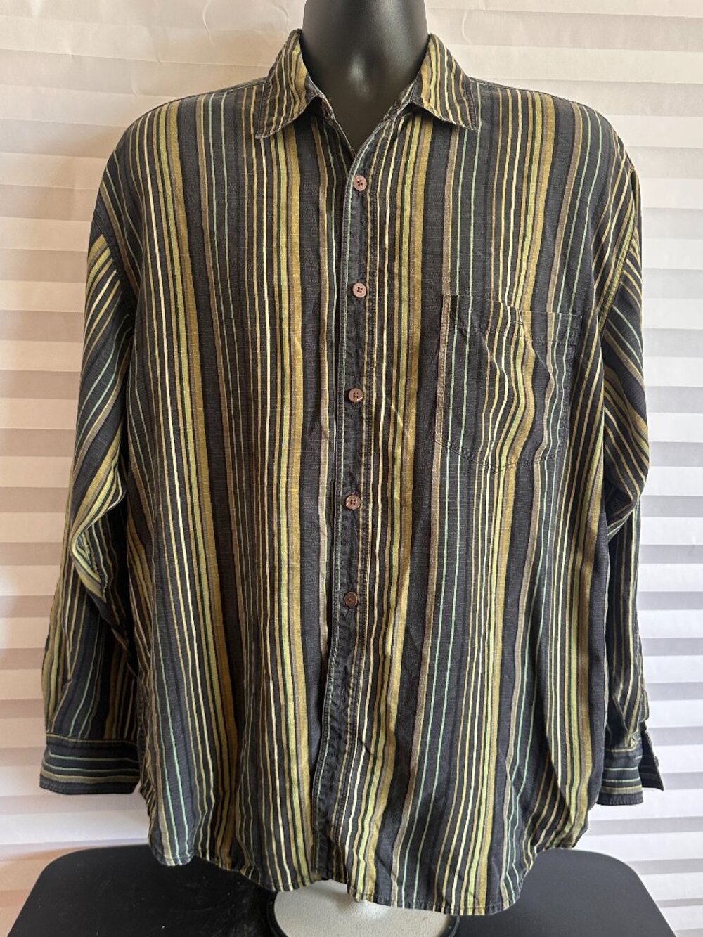 Tommy Bahama Mens 100% Silk Button Down Shirt Size Large L Green Stripes